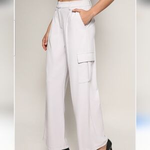 F&F Edit Satin Wide-Leg Cargo Trouser Pants. Champagne. Size Small NWT